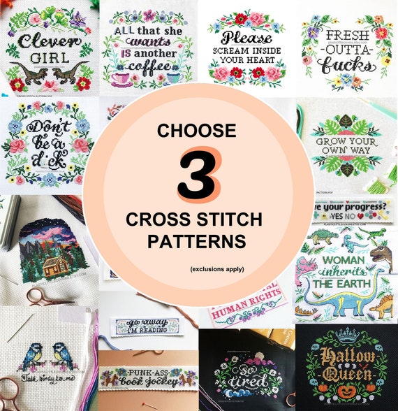 3 Modern Cross Stitch Patterns Bundle – Plastic Little Covers (PDF)