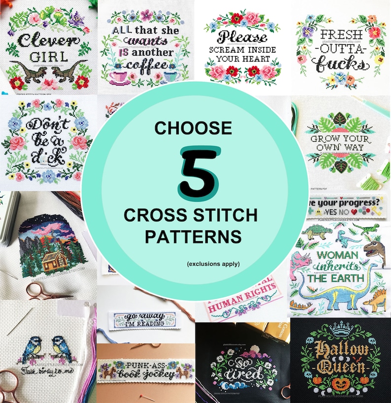 5 Plastic Little Covers Cross Stitch Pattern Pdfs. Modern Cross Stitch Pattern Bundle. 