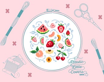 Modern Cross Stitch Pattern PDF - Summer Fruit - Strawberry Peach