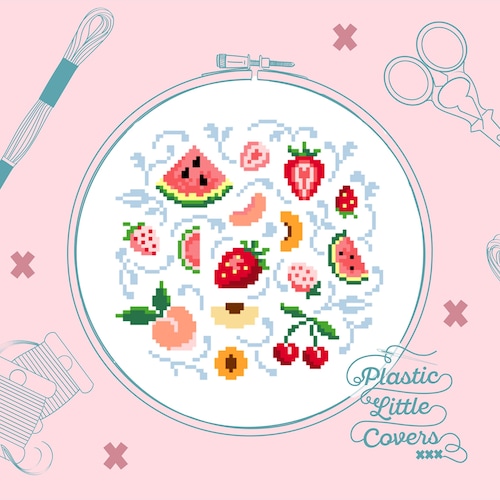 Modern Cross Stitch Pattern PDF - Summer Fruit - Strawberry Peach
