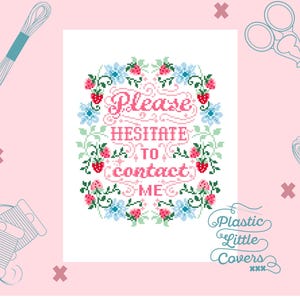 Modern Cross Stitch Pattern PDF - Please Hesitate to Contact Me - Funny Strawberry Floral Wreath X Stitch - Beginner Friendly - Cottagecore