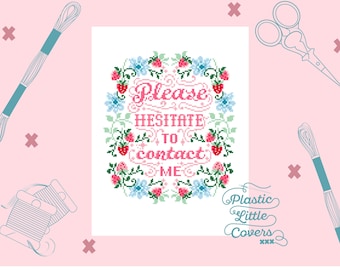 Modern Cross Stitch Pattern PDF - Please Hesitate to Contact Me - Funny Strawberry Floral Wreath X Stitch - Beginner Friendly - Cottagecore