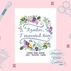 Patrón de punto de cruz con diseño floral de Jane Eyre: Frase de boda personalizable (descarga en PDF)
