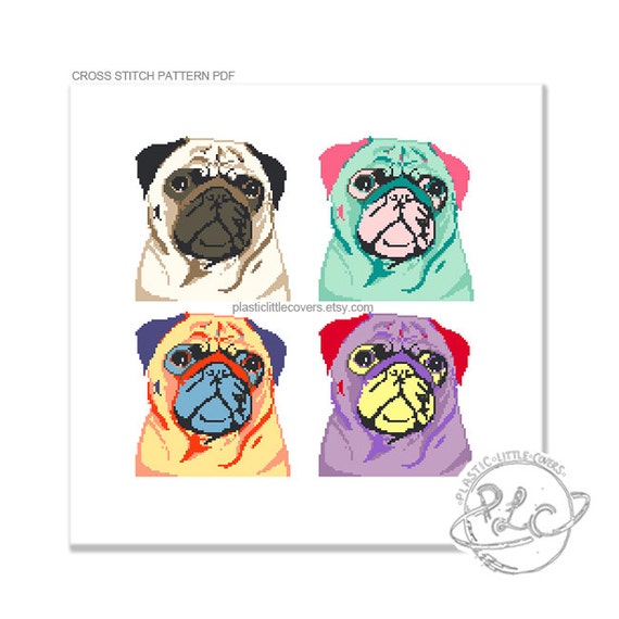 Pop Art Pugs Cross Stitch Pattern. Modern cross stitch | Etsy