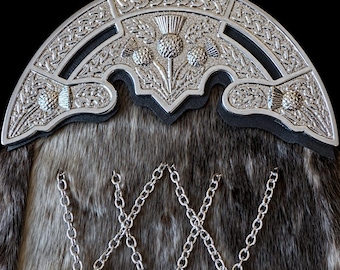Sporran de piel sintética de las Tierras Altas / Cantle celta, borlas, correa de cadena (accesorio para kilt)