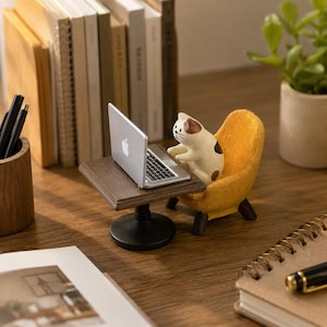 Figura adorable de animal con forma de portátil, decoración de escritorio en miniatura, adorno para trabajar desde casa, figura divertida de ordenador, regalo para compañeros de trabajo.
