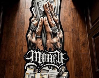 Alfombra de dinero con manos rezando