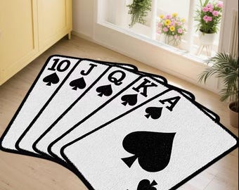 Alfombra con diseño de cartas de picas – Alfombra de póker en blanco y negro