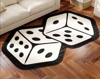 Alfombra Dice: blanca y negra, alfombra grande para el suelo.