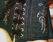 denim corset, dark navy, whaler,strass, laces - corsetjean