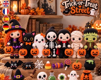 Halloween Amigurumi Crochet Pattern Bundle, 24 Spooky Cute Characters & Mini Decor, Digital PDF for Halloween Gifts and Home Decor