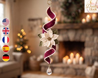 Christmas Crochet Wind Spinner Pattern PDF, Poinsettia Spiral Hanging Ornament