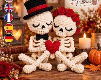 Crochet Skeleton Couple Pattern PDF, Gothic Bride and Groom Amigurumi, Romantic Halloween Wedding Decor, Digital Crochet Tutorial