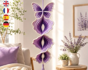 Crochet Butterfly Wind Spinner Pattern PDF, Lavender Bloom Hanging Decor, Purple Porch Ornament, Garden Spinner Digital Download