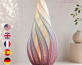 Crochet Lamp Pattern, Aurora Helix Glow Lamp PDF, Spiral Crochet Lampshade, Sculptural Boho Home Decor, LED Table Light Pattern