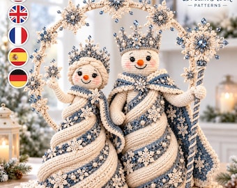 Snowman Couple Crochet Pattern PDF, Royal King & Queen Amigurumi, Snowflake Arch Christmas Decor, Winter Holiday Digital Pattern