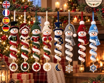 Snowman Wind Spinner Crochet Pattern PDF, Christmas Spiral Ornament Collection, 8 Festive Designs, Holiday Hanging Decor Tutorial