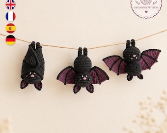 Crochet Bat Garland Pattern PDF, Three-Pose Hanging Bats, Halloween Bunting, Gothic Wall Decor, Amigurumi Digital Download
