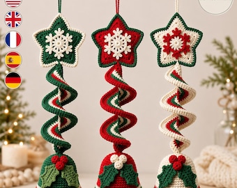 Christmas Wind Spinner Crochet Pattern PDF, Nordic Star Snowflake Spiral Bell Ornament, Holiday Hanging Decor, Digital Download