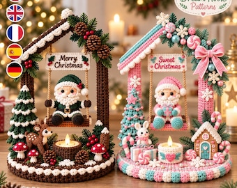 Christmas Swing Crochet Pattern PDF, Santa Holiday Display Set, Rustic Woodland & Pastel Candy Christmas Decor Digital Download