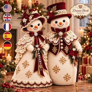 Christmas Snowman Couple Crochet Pattern PDF, Victorian Mr & Mrs Amigurumi Dolls, Elegant Holiday Home Decor Digital Pattern