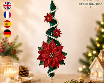 Poinsettia Crochet Wind Spinner Pattern PDF, Christmas Spiral Hanging Ornament, Floral Holiday Decor Crochet Tutorial, Digital Download