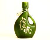 Green Oil Vinegar Bottle Pewter Olive Motif