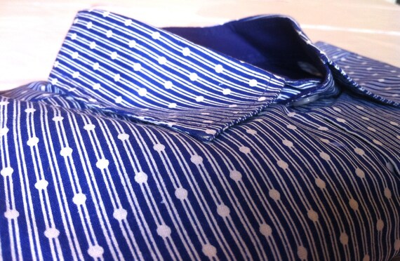 Men's shirt in blue with white dots and stripes blue block | Etsy