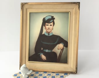 Framed Photograph of Victorian Woman in Half Mourning Dress
