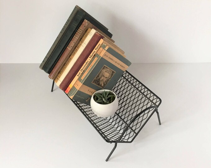 Metal Book Rack Midcentury Book Stand Black Wire Book Rack Etsy