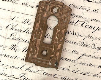 Antique Art Nouveau Keyhole Escutcheon Plate for Furniture Restoration