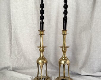 Vintage Solid Brass Candleholders a Pair 13.5"