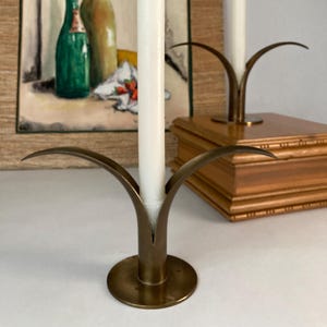 Vintage Midcentury 1940s Brass Lily Candleholders Designed by Ivar Ålenius-Björk and Manufactured by Ystad Metall a Pair Made in Sweden