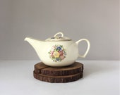 Mid Century Teapot, Vintage 1940s Teapot, Art Deco Aladdin Style, Floral Ceramic Teapot