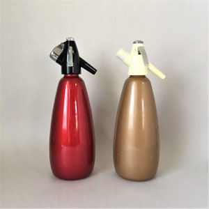Vintage BOC Soda Siphons Sold Individually | 1 Liter Seltzer Bottles Choice of Red or Bronze Color | Mid Century Bar Cart Decor