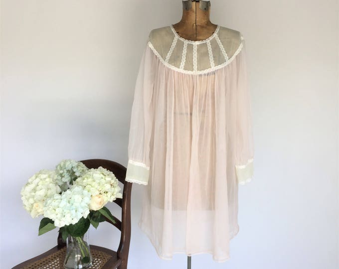 Baby Doll Negligee Vintage Nylon Peignoir 1960s Blush Pink Etsy