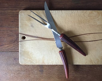 Vintage Carving Knife and Fork with Faux Stag Handles