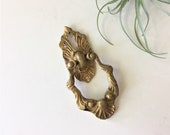 Antique Furniture Pull, Bronze Doorknocker Style Cabinet Handle, Door Pull with Keyhole Escutcheon, Vintage Salvaged Restoration Hardware