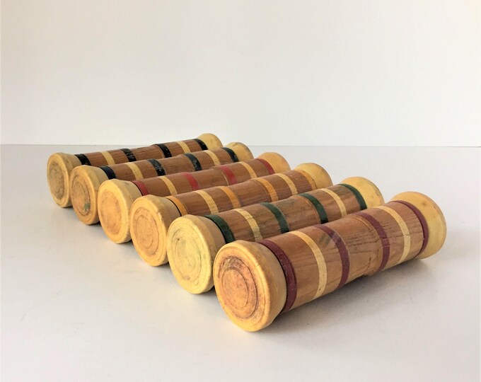 Croquet Mallet Heads, Six Vintage Croquet Pieces, Replacement Mallet Heads, Wooden Croquet