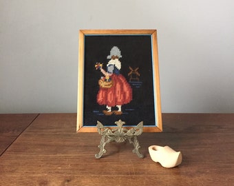 Vintage Framed Needlepoint Picture of Little Dutch Girl