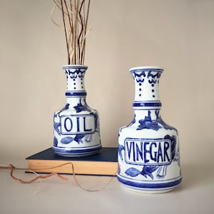 Decorative Victoria Ware Ironstone Oil and Vinegar Bottles | Vintage 20th Century Chinese Import Pottery