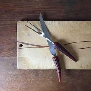 Vintage Carving Knife and Fork with Faux Stag Handles