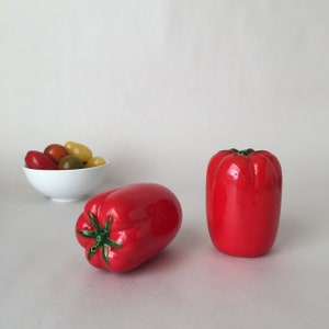 Vintage Tomato Salt and Pepper Shakers | Large Mid Century Ceramic Salt and Pepper
