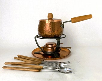 Vintage Hammered Copper Fondue Set Made in Switzerland | Mid Century Modern Chaquelon Swisse | Gifts for Everyone