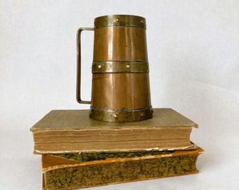 Vintage Copper and Brass Tankard for Shelf Styling | Metal Vessel for Rustic Boho Decor