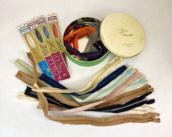 Vintage Metal Zippers Assorted Colors and Sizes Never Used 21 Total 3 Polyester 5.5" to 21.5" | Katharine Beecher Butter Mints Tin