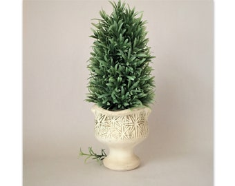 Vintage McCoy Mount Clemens Starburst Indoor Übertopf | Unglasierte Vase auf Fuß mit goldenen Highlights und glasiertem Kobaltblauem Interieur