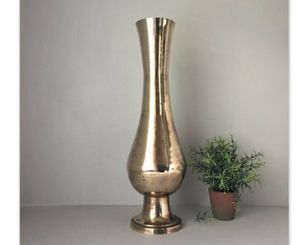 Vintage 24" Brass Floor Vase | Extra Tall Metal Flower Vase | Oversized Gold Color Flower Arranging Vessel | Huge Footed Vase for Boho Decor