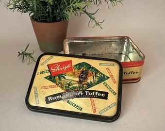 Vintage Sharps Rum Butter Toffee Tin Suppliers of Confectionery by Appointment to the Late King George VI | Caribbean Coastal Motif Decor