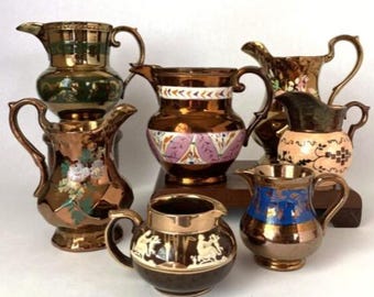 Vintage Collection of Copper Lusterware Pitchers Three Available Sold and Priced Separately